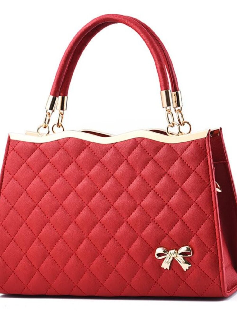 Women's Shoulder Bag PU Embroidered Rhombus Satchel Top Handle Large Capacity